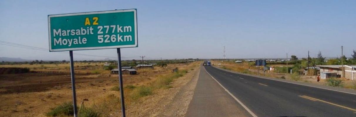 An empty tarmac road through northern Kenya