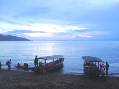 Boats coming in at dusk